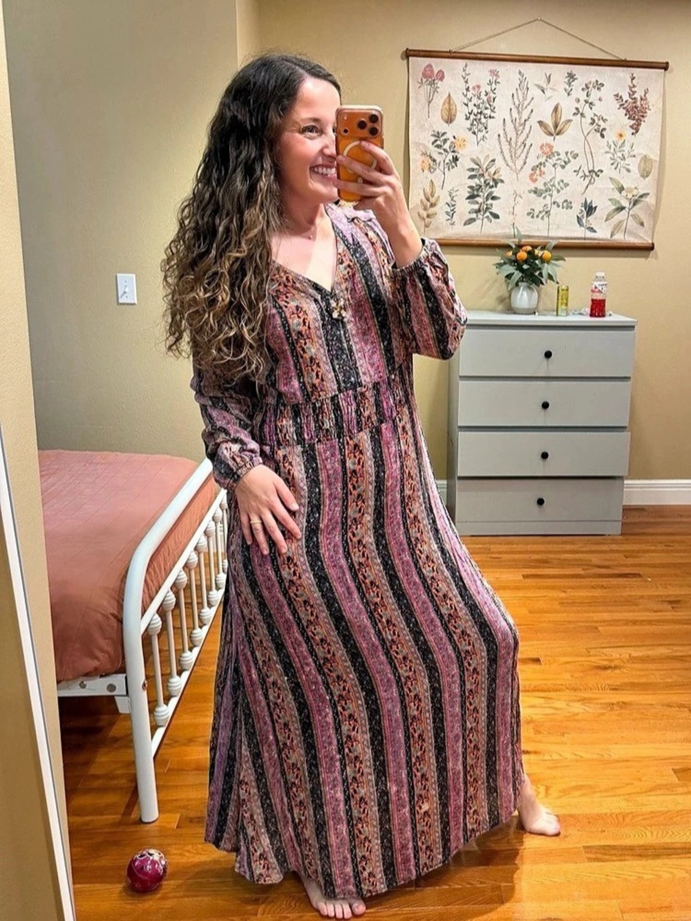 Soft Surroundings Paisley Maxi Dress in Pink & Black Size Medium Esperanza